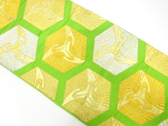 JAPANESE KIMONO / ANTIQUE FUKURO OBI / SILK / WOVEN KIKKO & CRANE